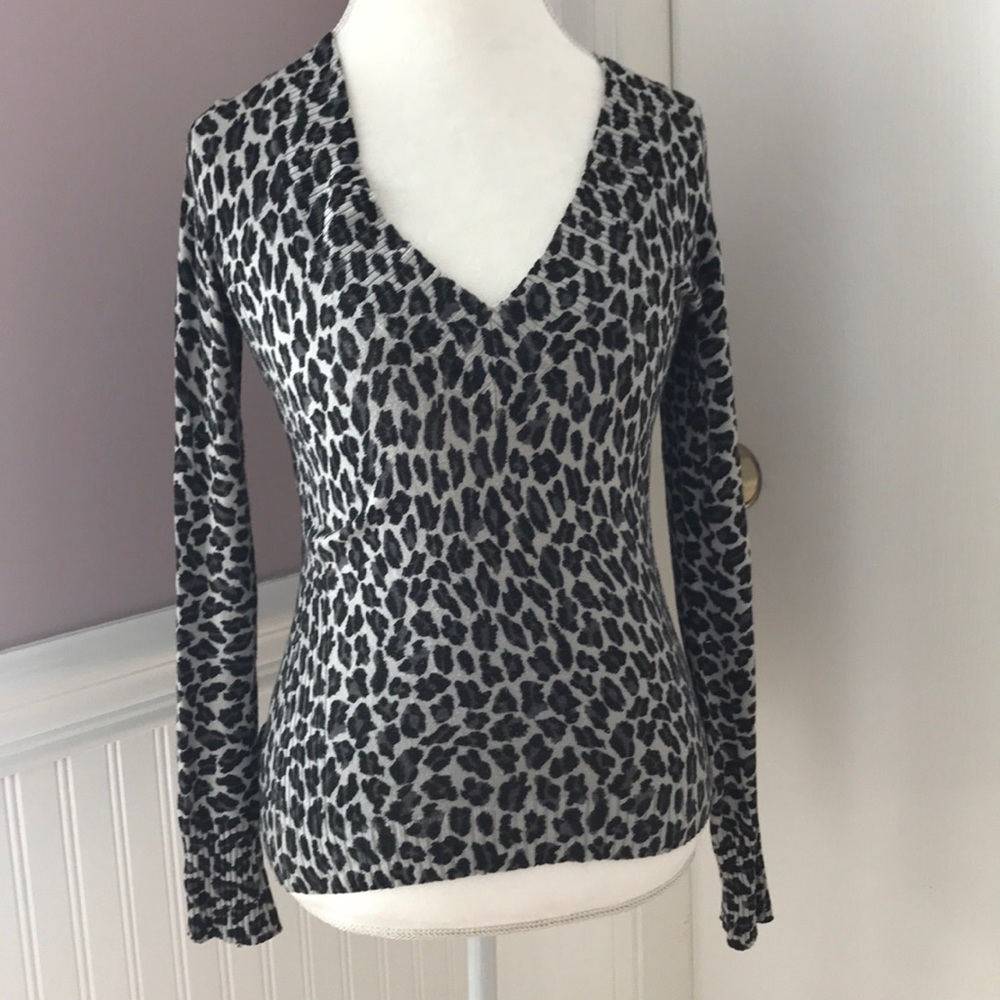 Express lightweight gray animal print sweater